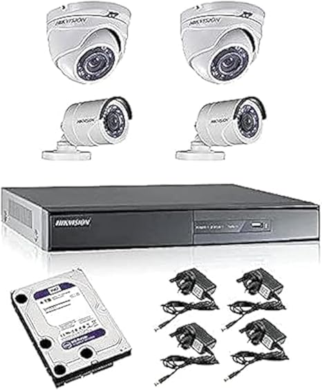 نظام كاميرات مراقبة Hikvision متكامل - 4 كاميرات مع جهاز تسجيل DVR